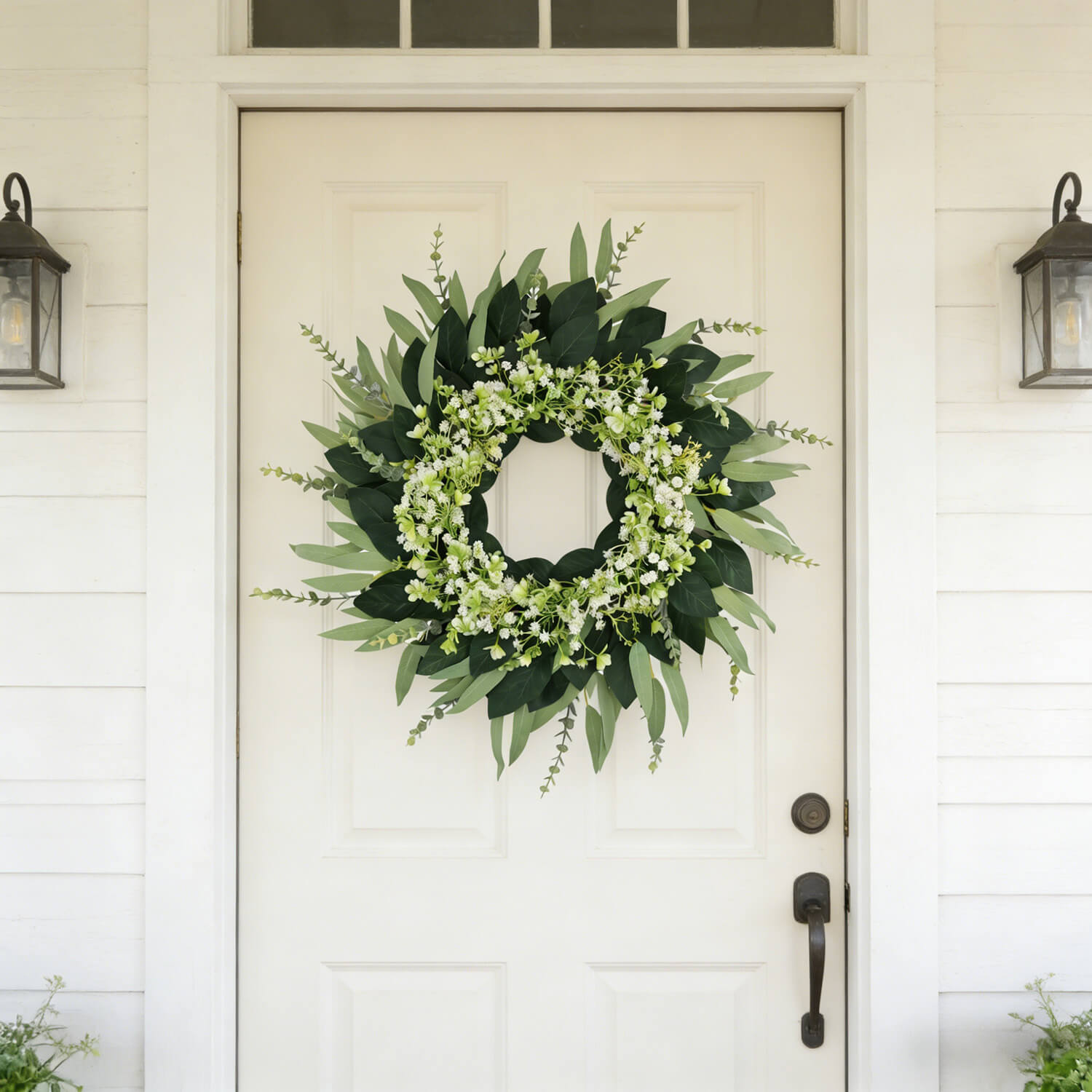White Floral Eucalyptus Leaf Wreath - 24’’
