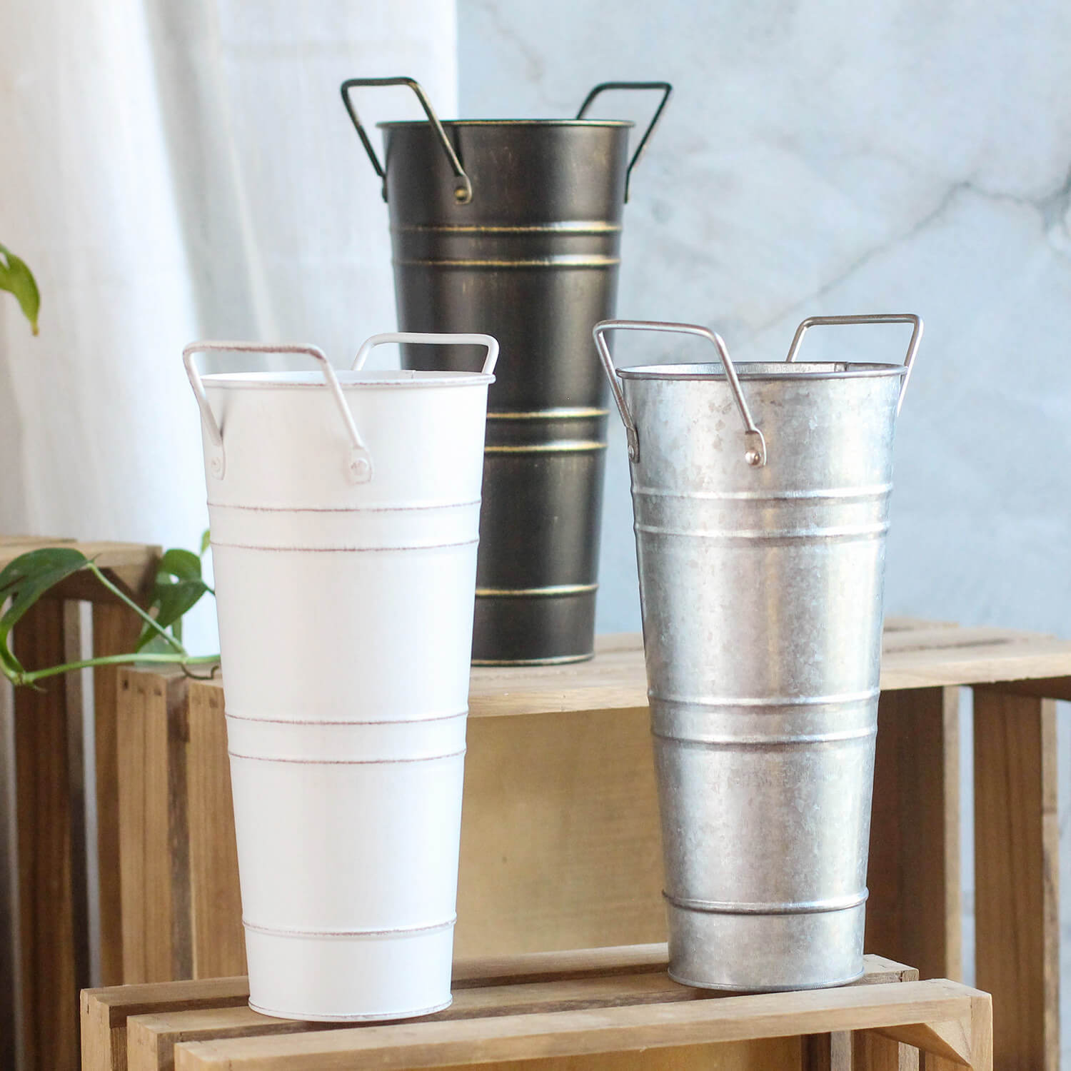 galvanized flower bucket