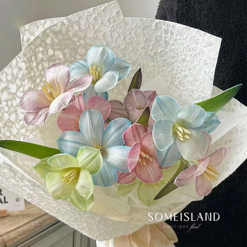 wrapping flowers with tissue paper