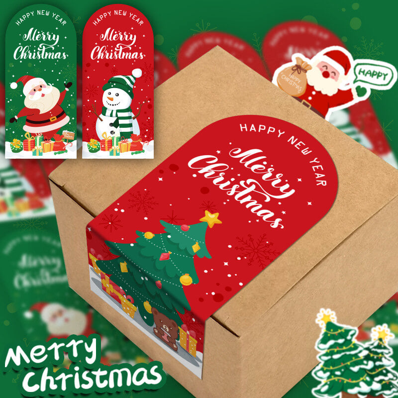 130mm x 60mm Merry Christmas arched corner sealing sticker label on kraft box