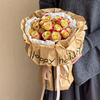 wrapping flowers in brown paper