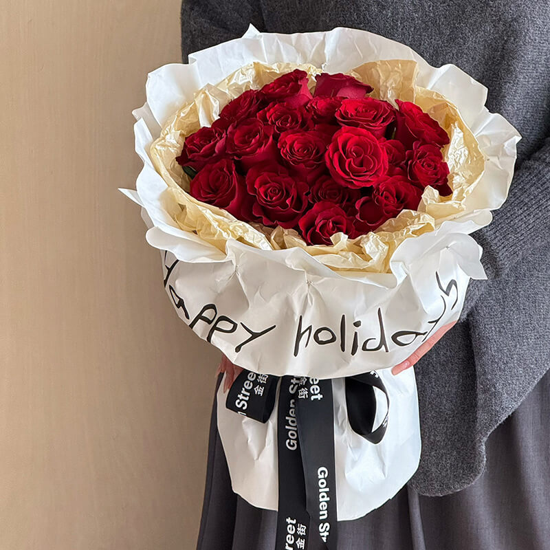 wrapping flowers with brown paper