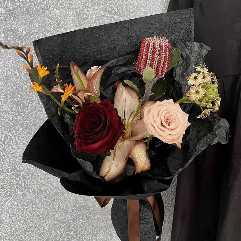 black floral wrapping paper