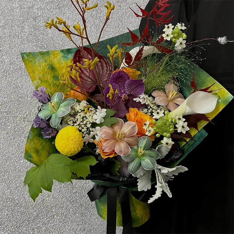 wrapping flowers in paper bag