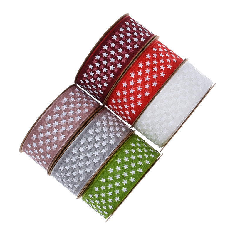Classic Printed Star Organza Ribbons, 2.5 cm × 10 Yards