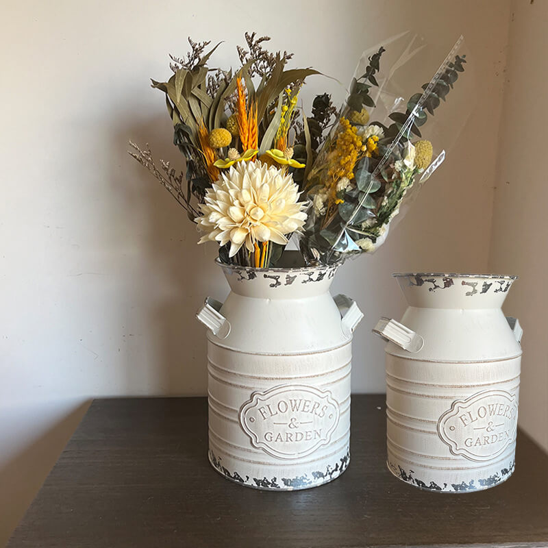 Rustic Metal Flower Vase - Vintage Farmhouse Galvanized Pitcher
