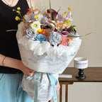 bouquet wrapping paper nearby
