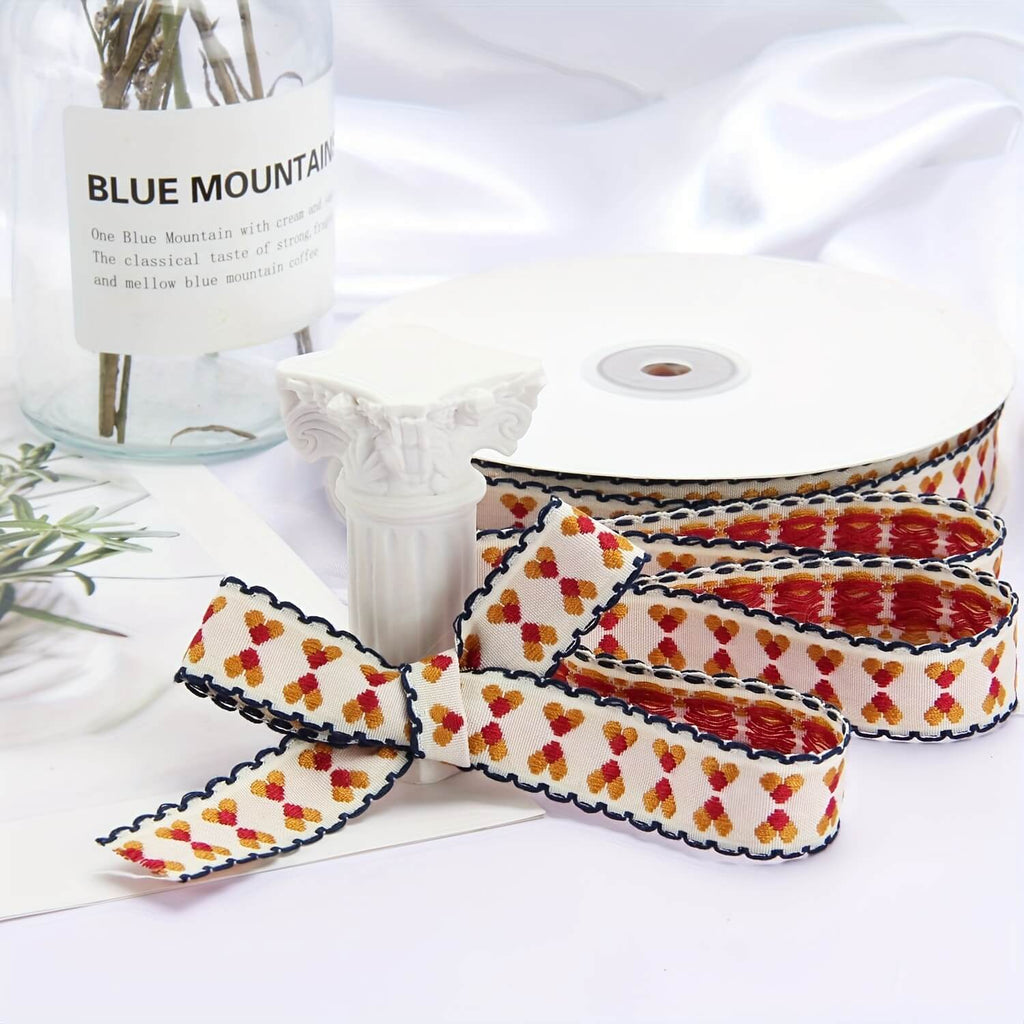 Embroidered Silk Ribbon, 50 Yards