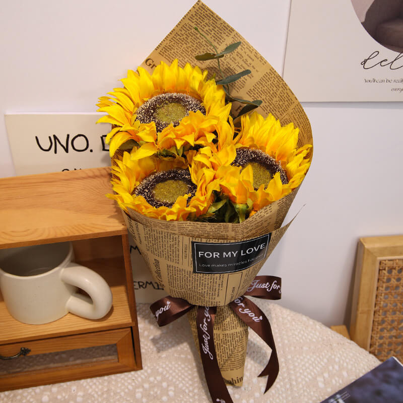 flowers with newspaper wrapping