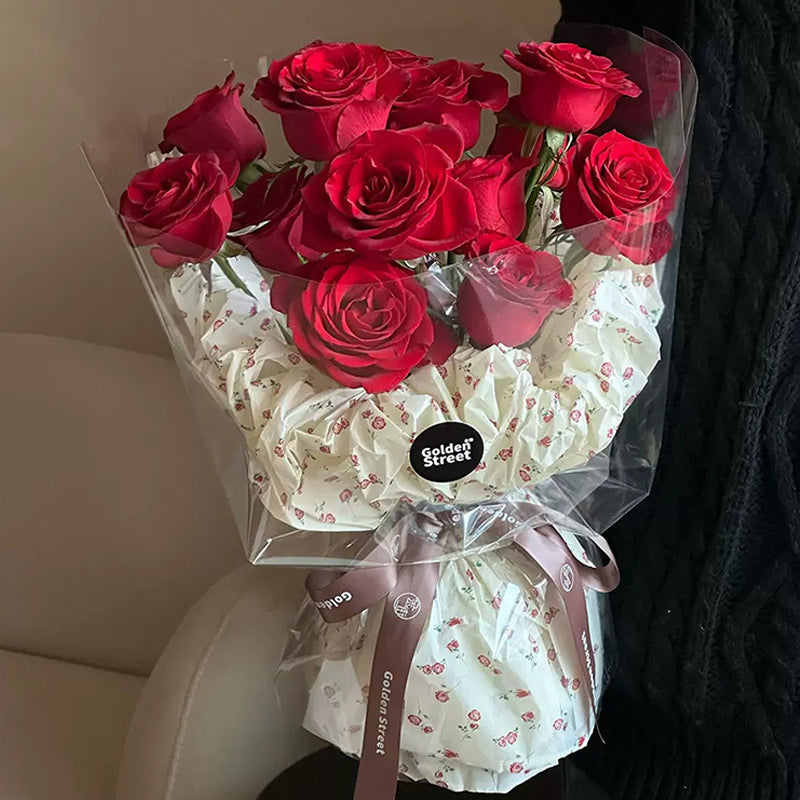 wrapping flowers in tissue paper