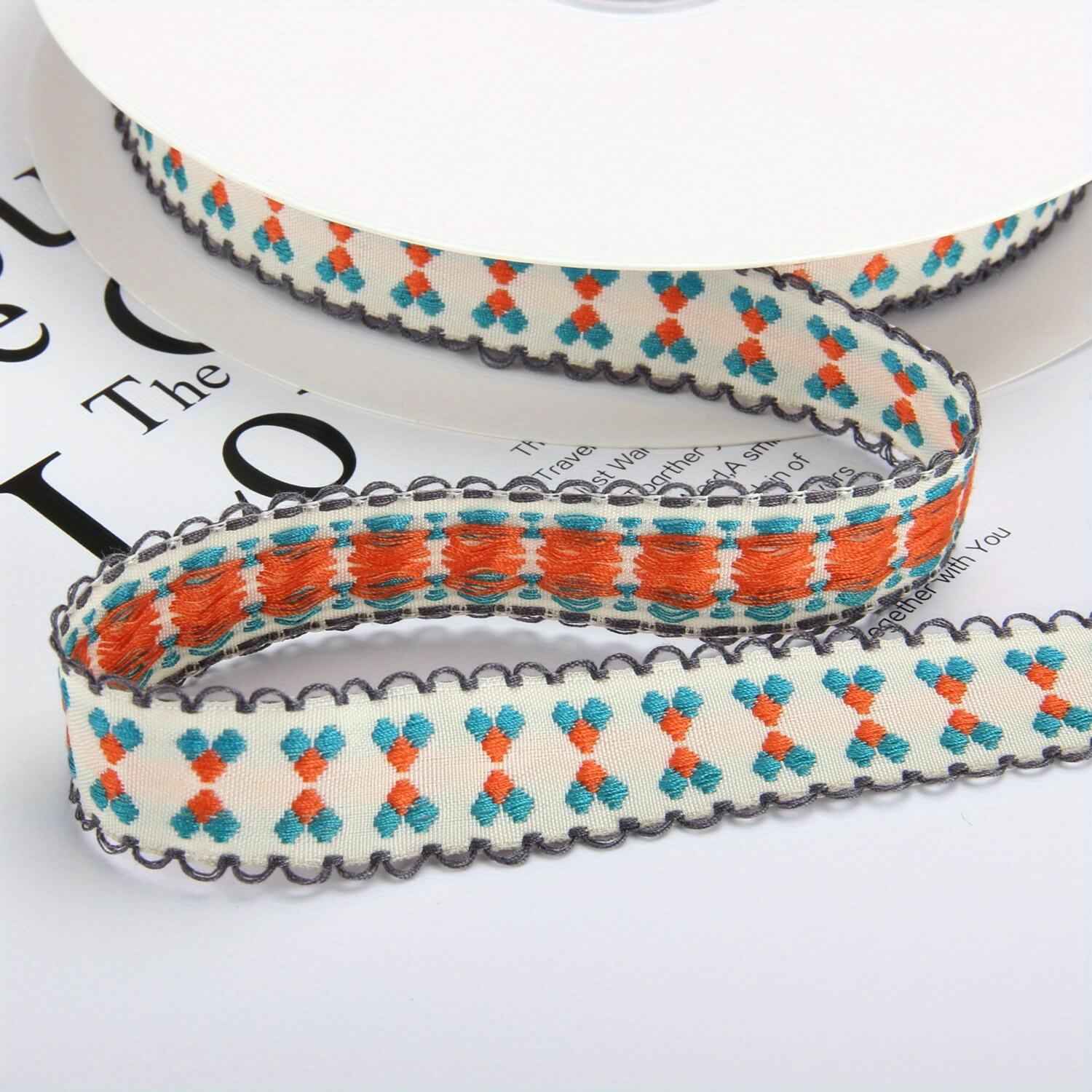 Embroidered Silk Ribbon, 50 Yards
