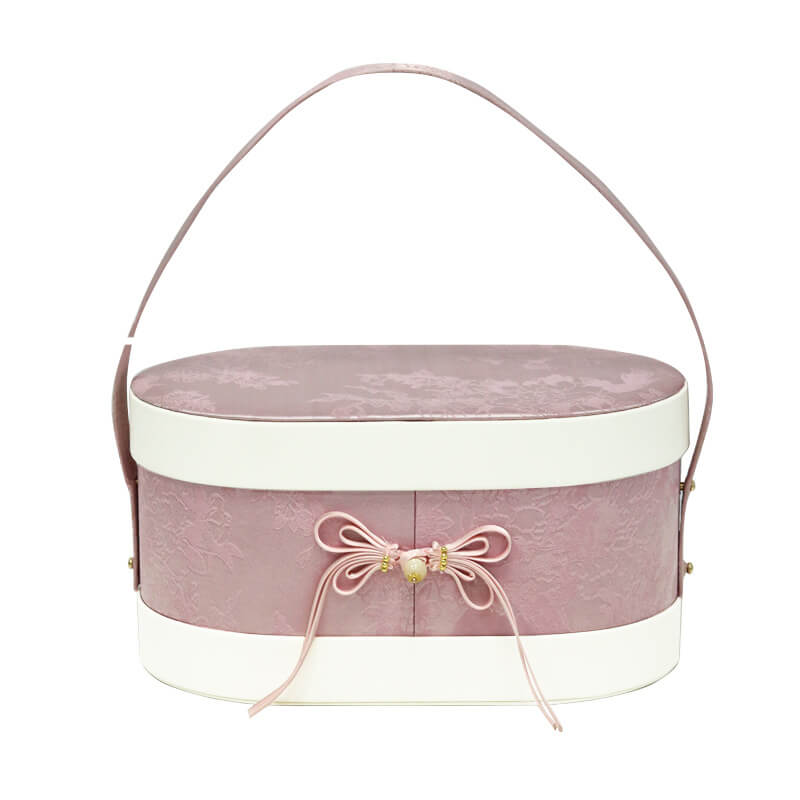 Chinese Leather and Brocade Oval Gift Box