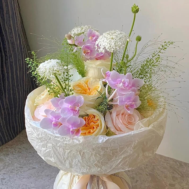 flowers wrapping paper nearby