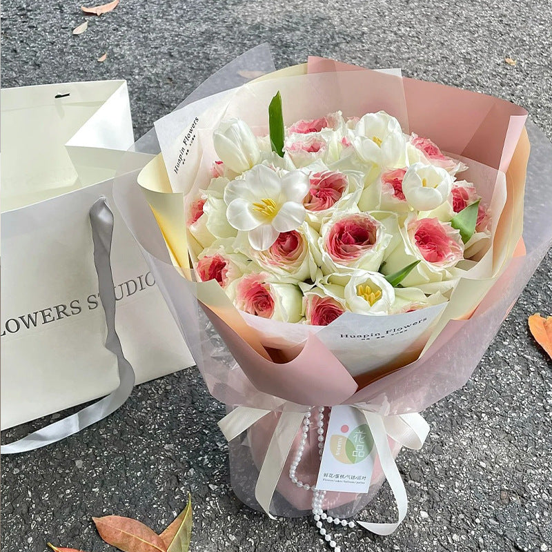 wrapping flowers in paper