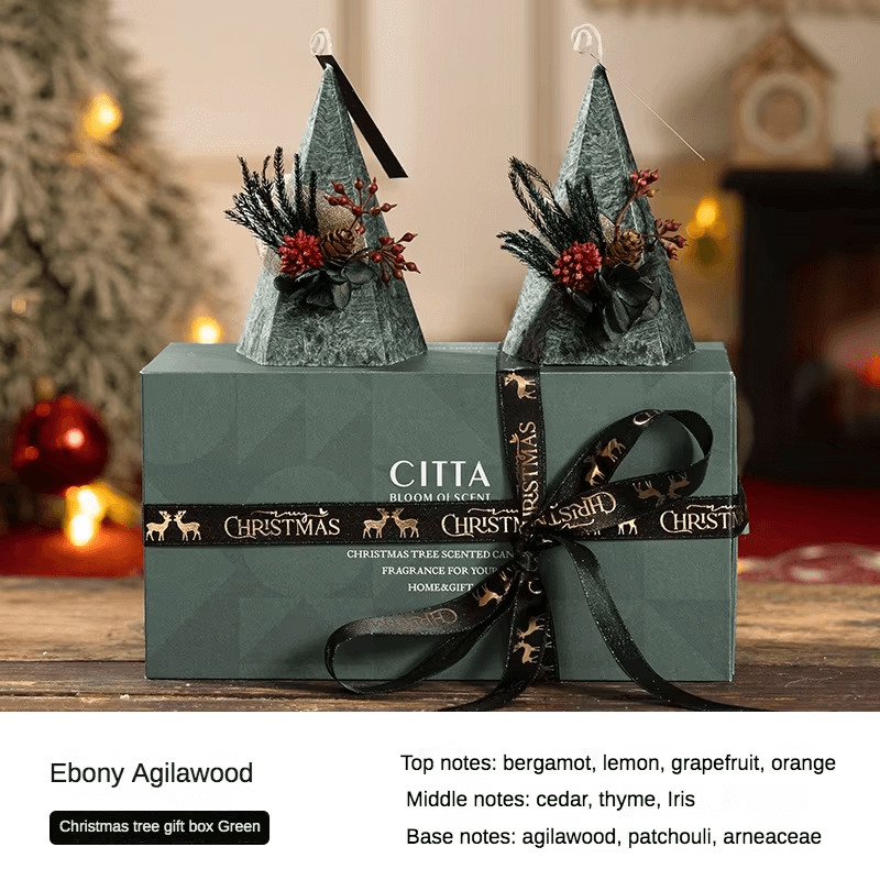 Juego de velas perfumadas con forma de árbol de Navidad y caja
