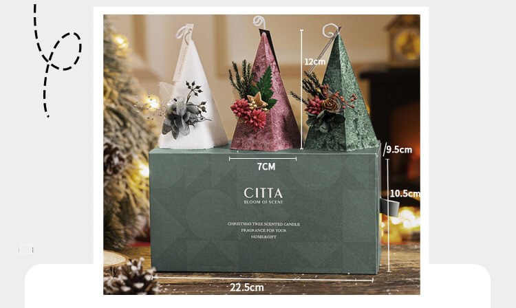 Juego de velas perfumadas con forma de árbol de Navidad y caja