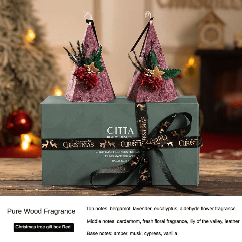 Juego de velas perfumadas con forma de árbol de Navidad y caja