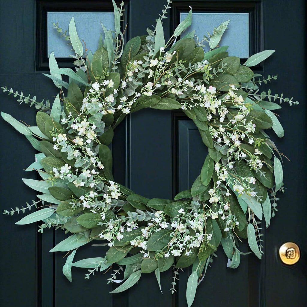 White Floral Eucalyptus Leaf Wreath - 24’’