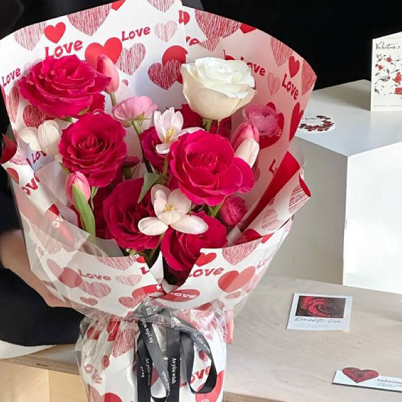red wrapping paper for flowers