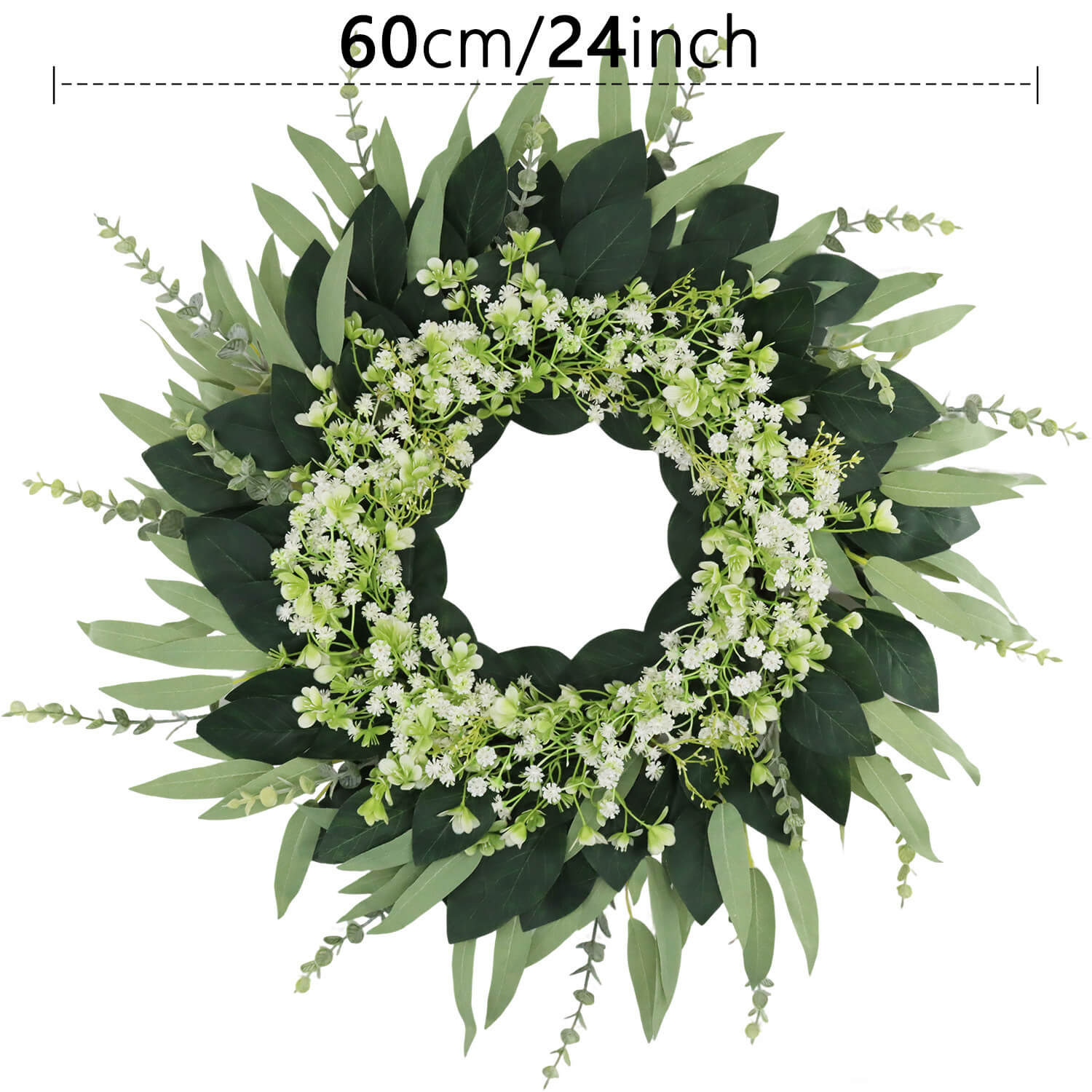 White Floral Eucalyptus Leaf Wreath - 24’’