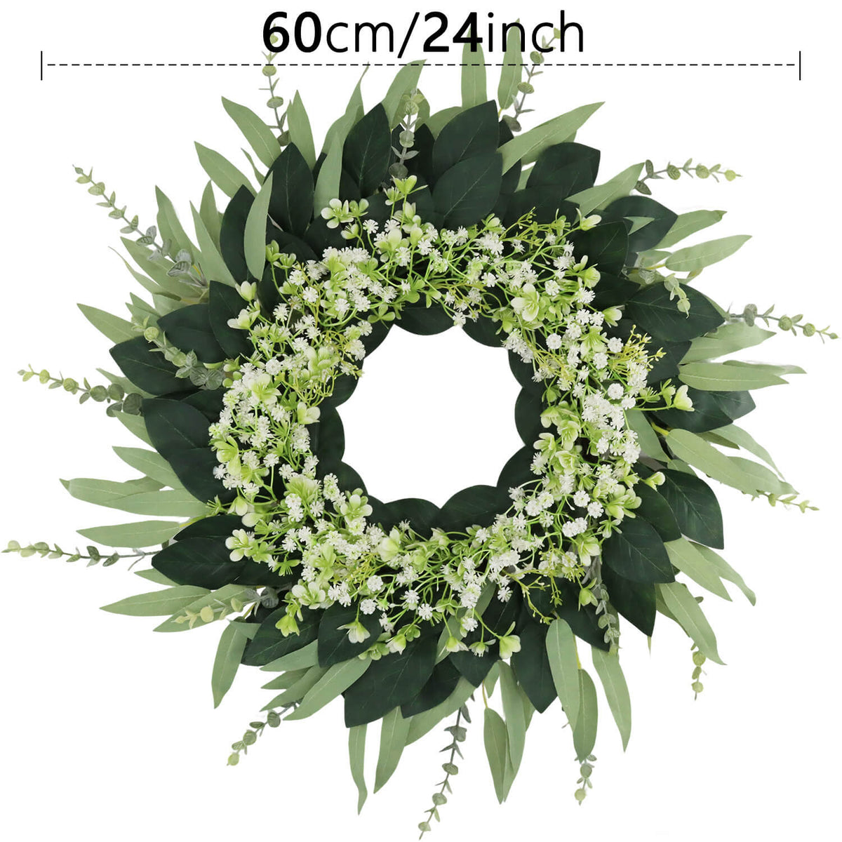 White Floral Eucalyptus Leaf Wreath - 24’’