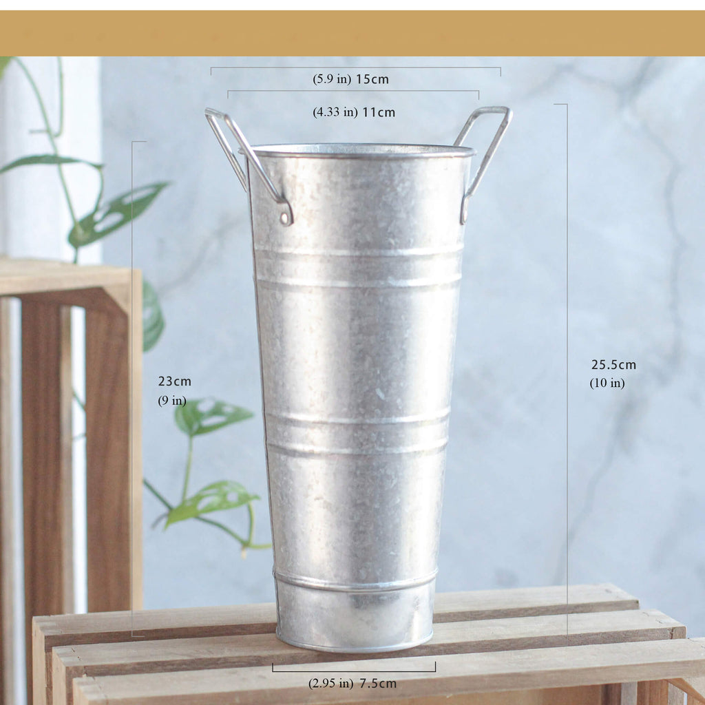 galvanized bucket with flowers