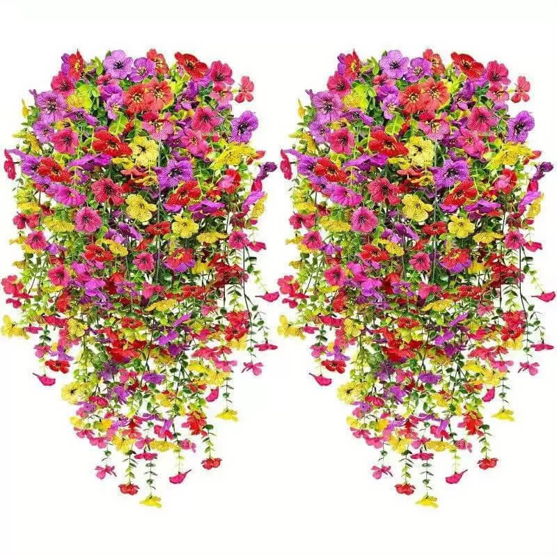 artificial hanging plants and flowers