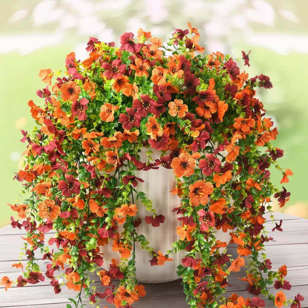 hanging baskets with faux flowers