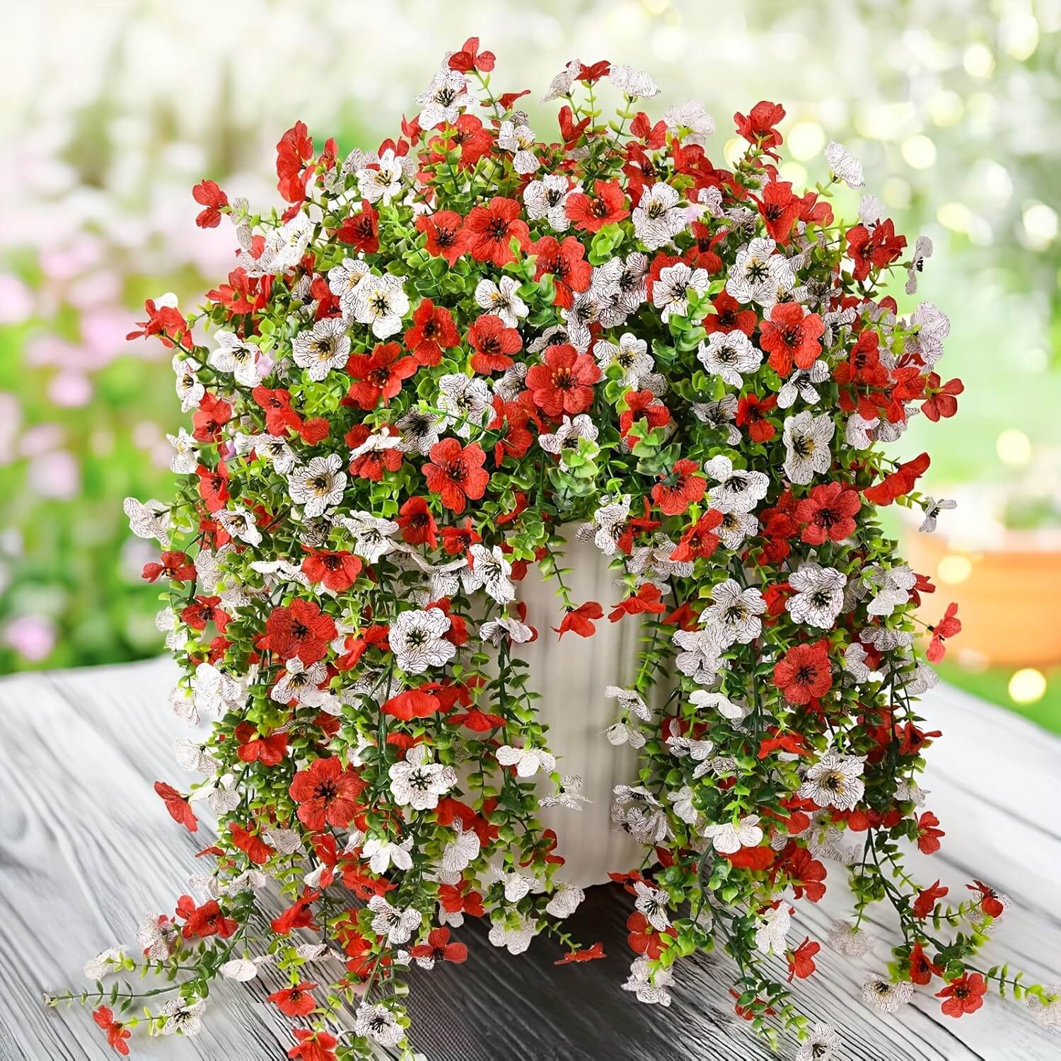 outdoor hanging artificial flowers