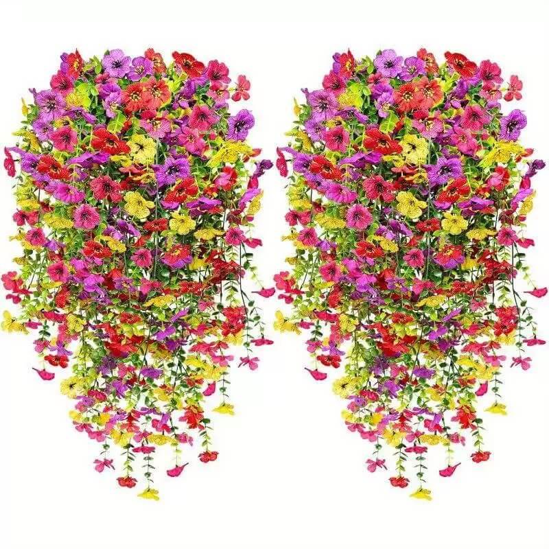 fake hanging flowers for outside