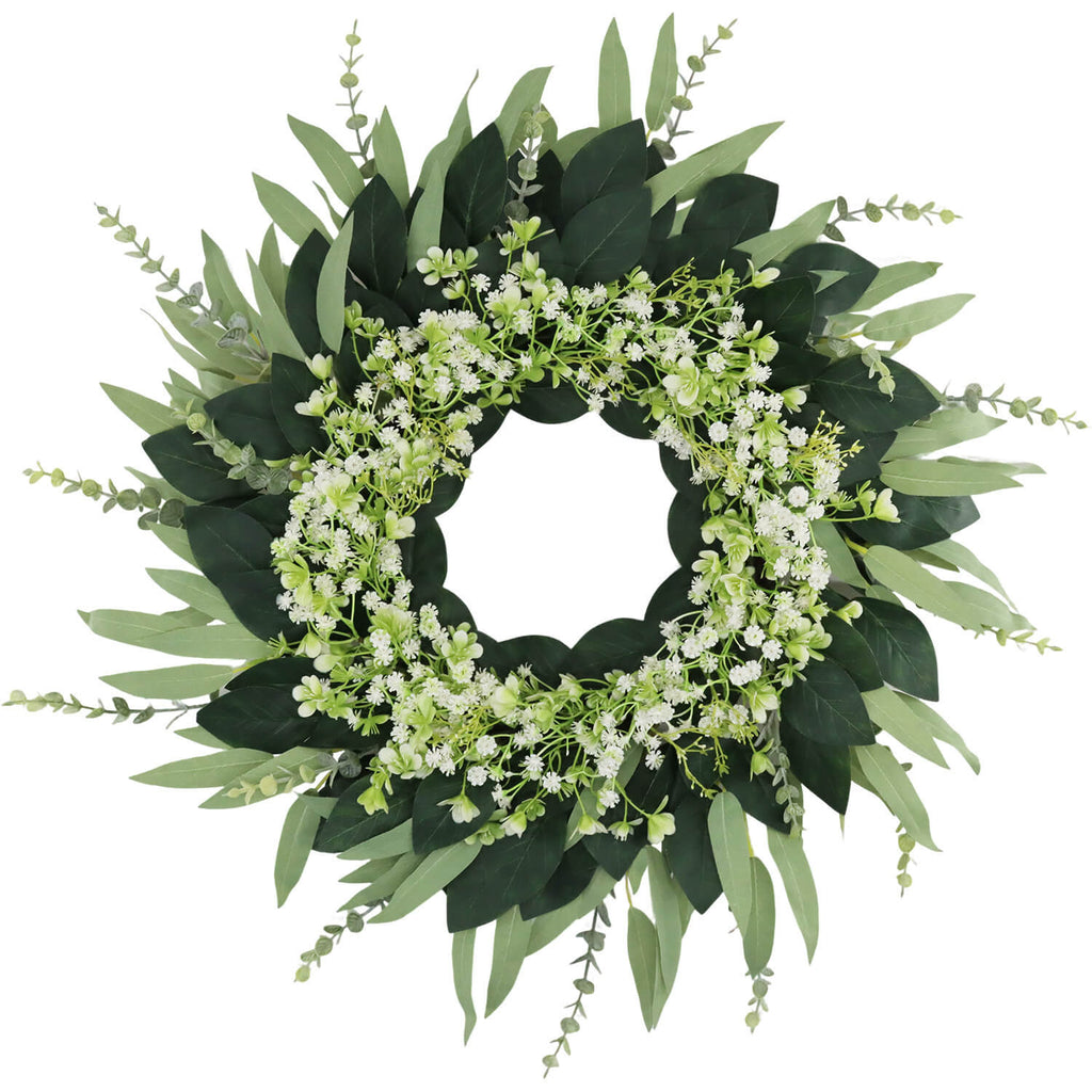 White Floral Eucalyptus Leaf Wreath - 24’’