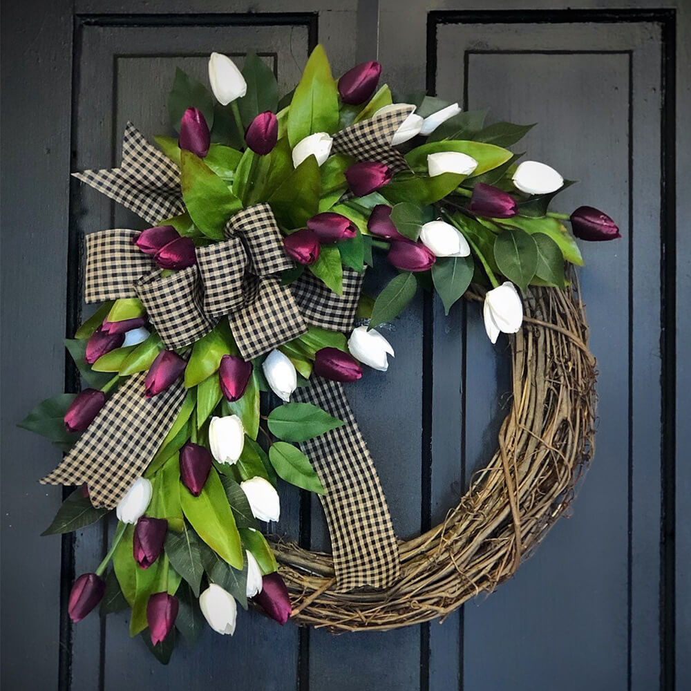 Faux Spring Tulip Bow Wreath