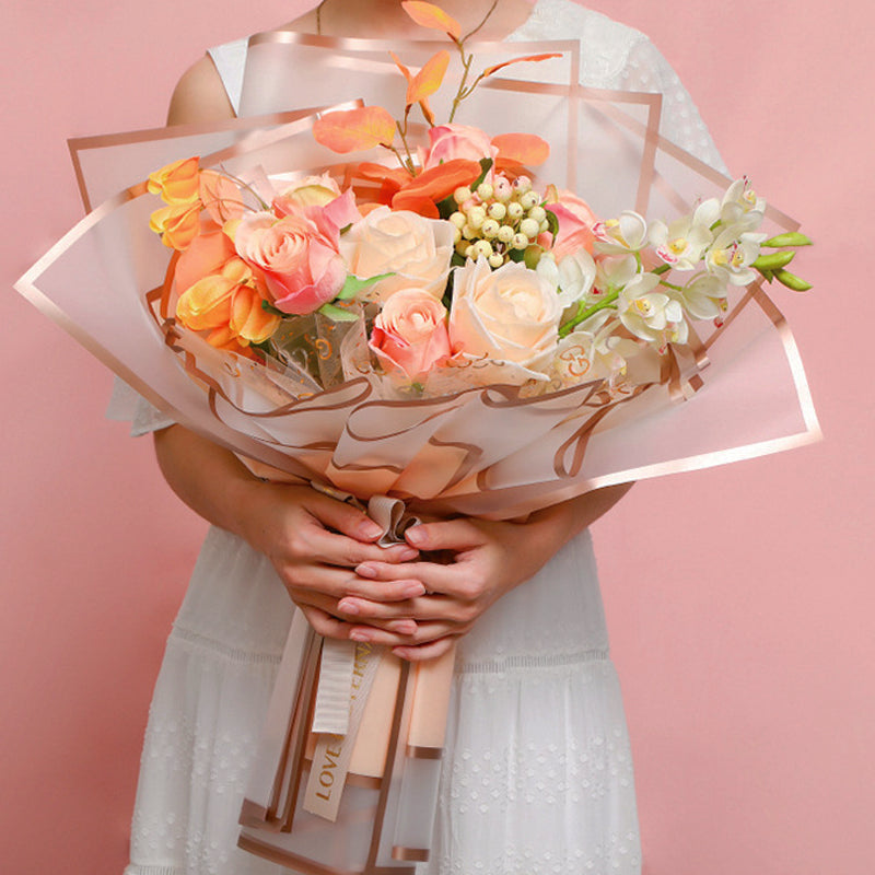 Papel de regalo para floristería con borde dorado esmerilado, 58 x 58 cm/20 hojas 