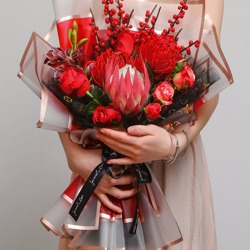 Papel de regalo para floristería con borde dorado esmerilado, 58 x 58 cm/20 hojas 