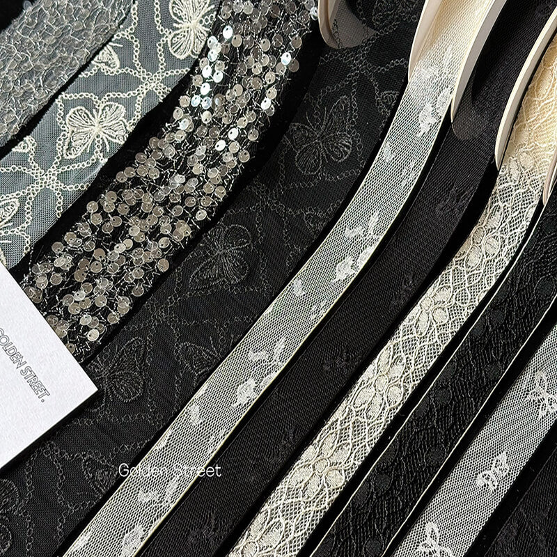Black&White Lace Ribbon, 10 Yards