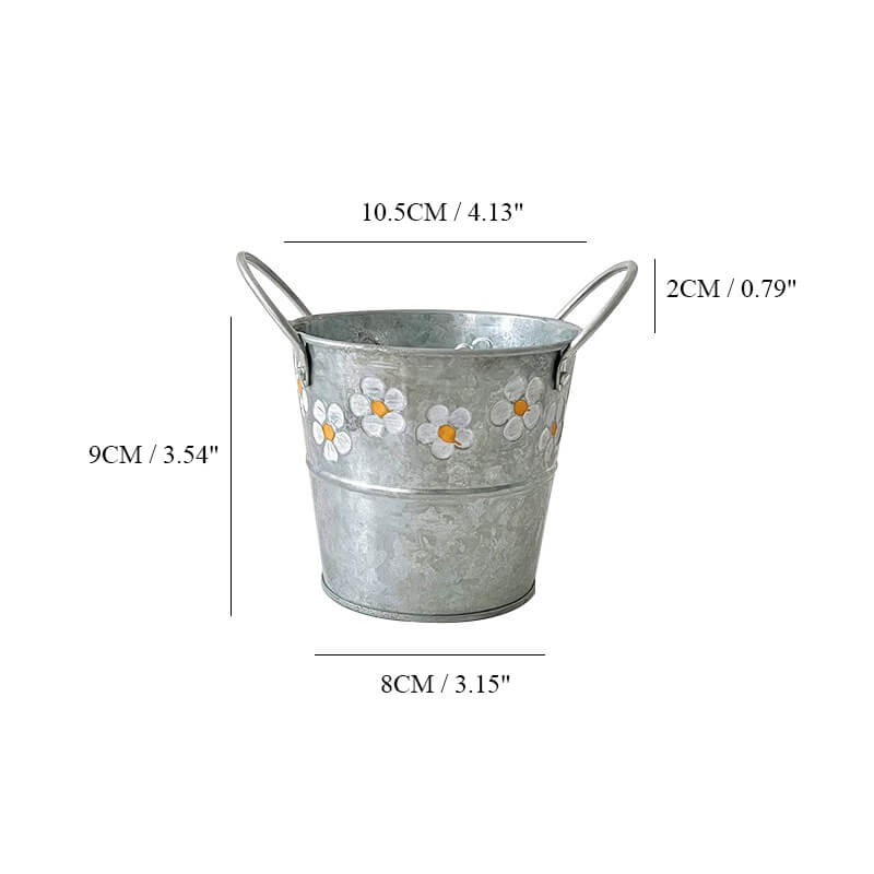 small daisy galvanized flower bucket with handles
