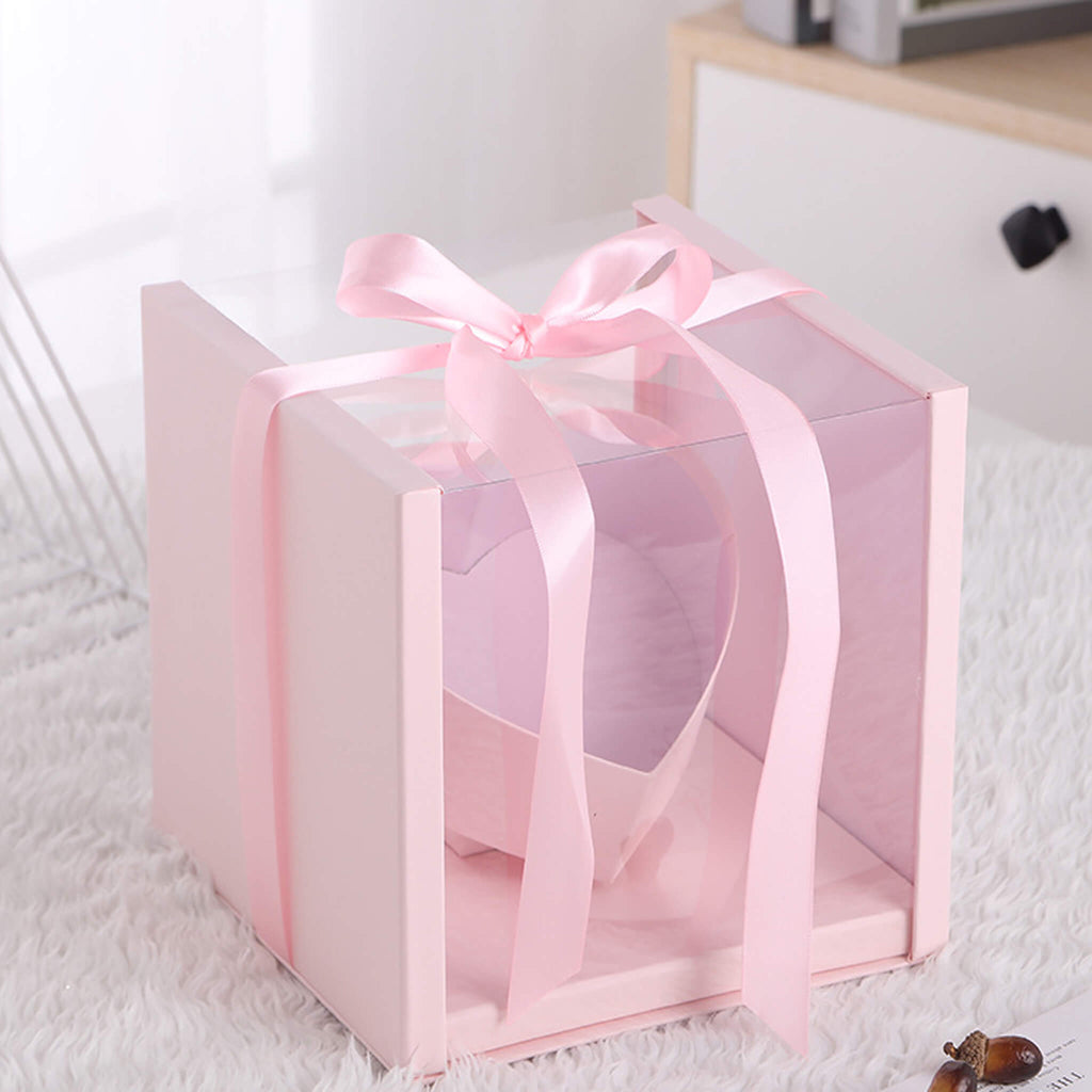 pink gift box with clear window