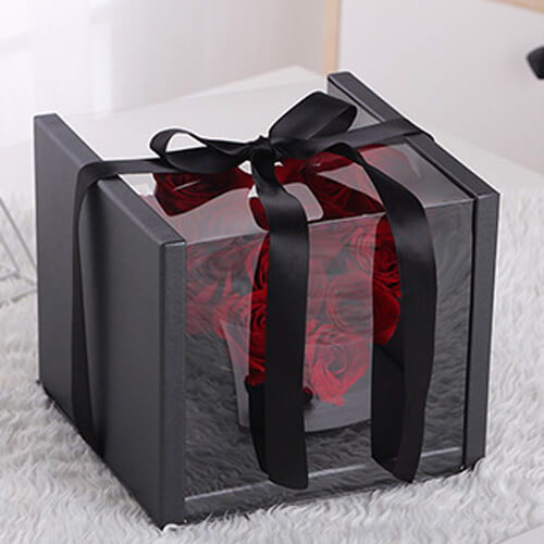 Black gift box with clear window