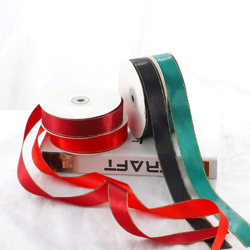 1 Inch x 50Yards Gold Satin Ribbon Solid Fabric Ribbons