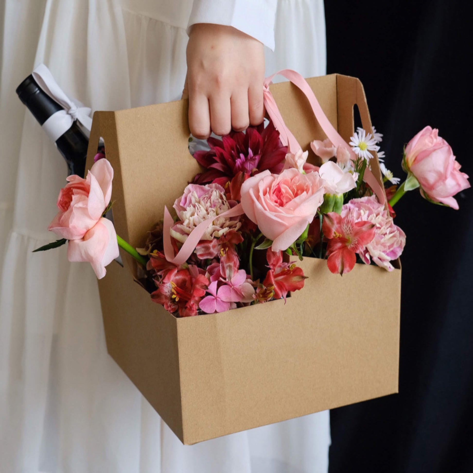 5pcs Coffee Tote Kraft Paper Flower Box