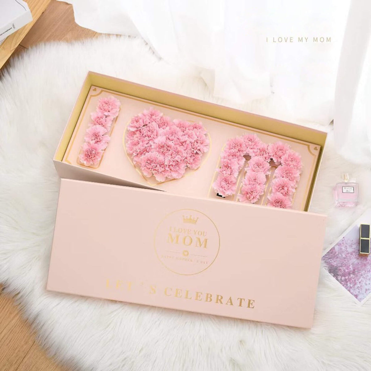 Mom Letter Flower Box I Love You Floral Gift Box, 12pcs